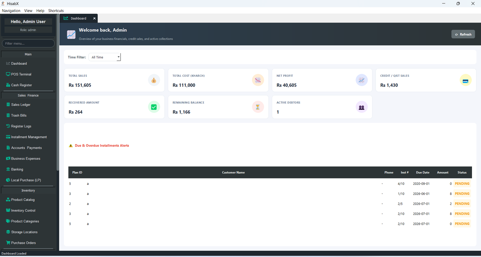 HisabX Main Dashboard